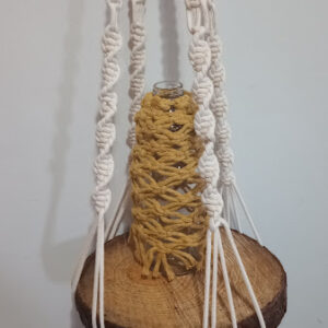 Suporte de Macramê com Base de Tronco Natural